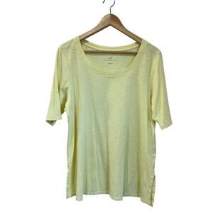 J. Jill Pima Cotton Scoop Neck Elbow Sleeve Tee Yellow Sz Large Soft Relaxed Fit